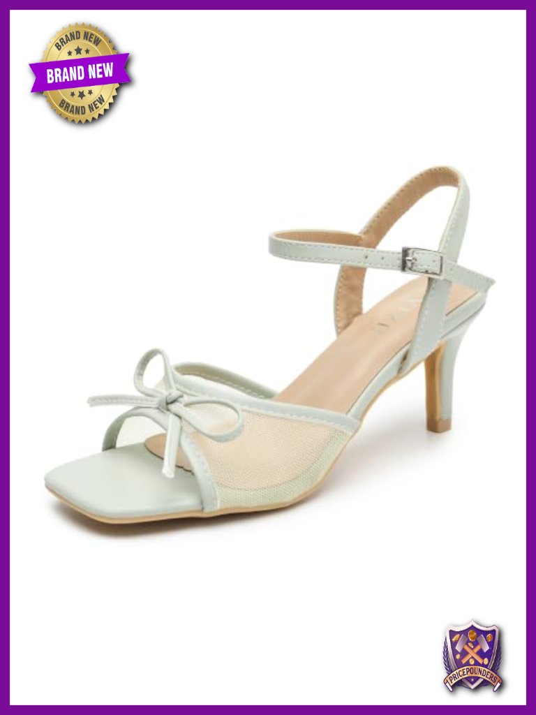 Square Toe Mesh Bow Kitten Heel Sandals With Ankle Strap